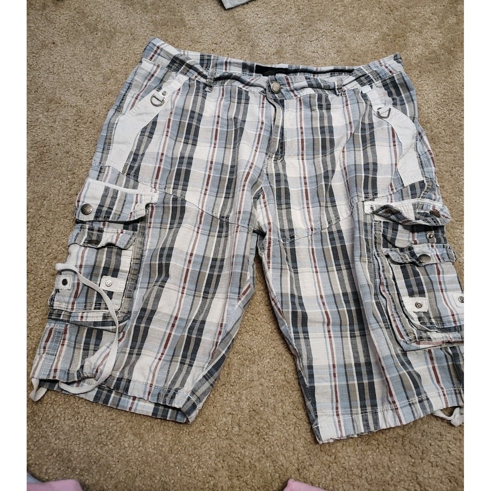 Vintage Y2K Fried Denim Plaid Cargo Shorts Mens Size 38